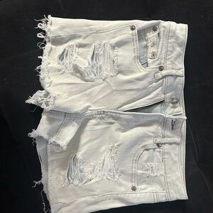 American Eagle Outfitters White Distressed Jean Shorts